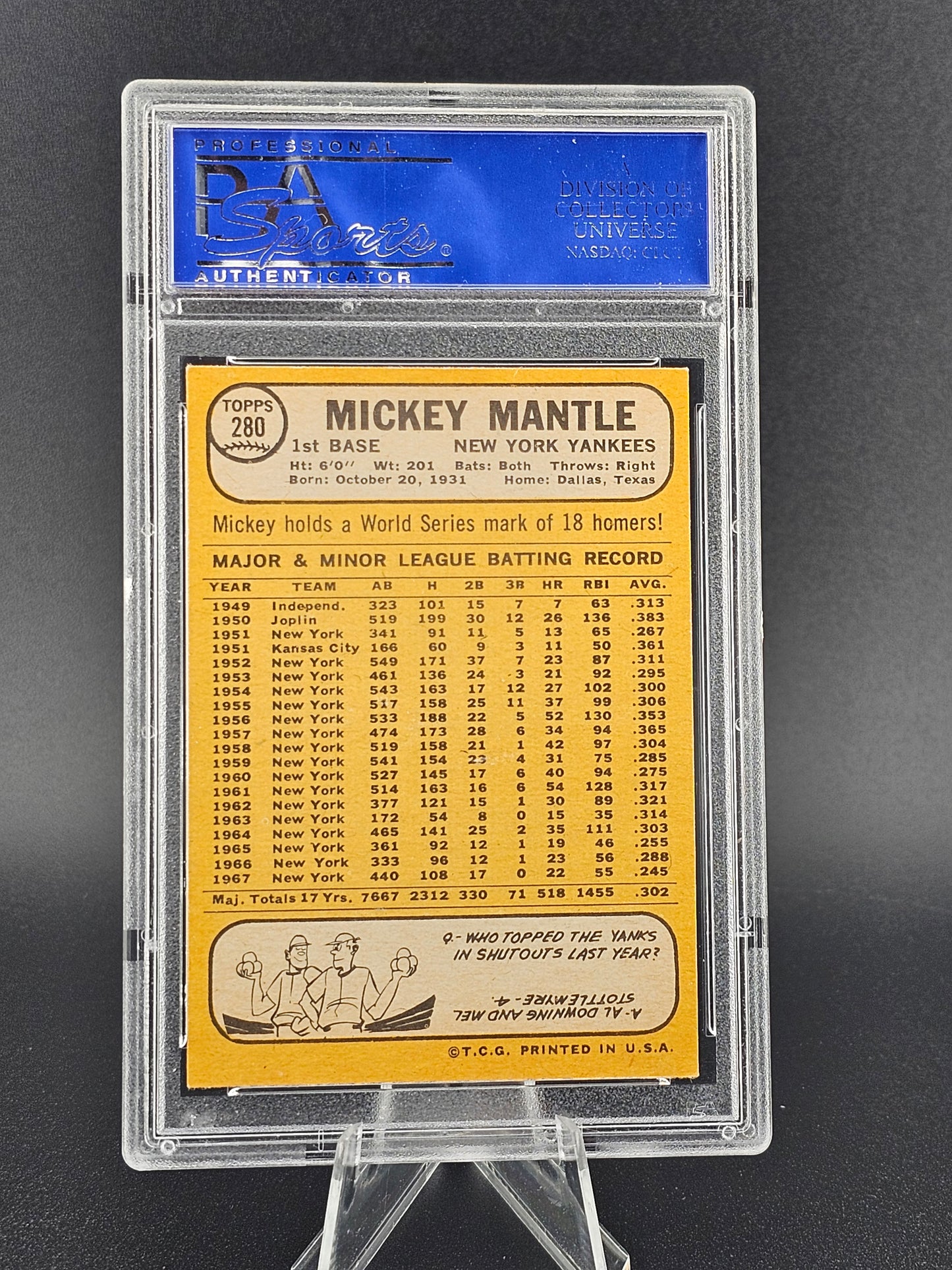 1968 Topps Mickey Mantle #280 PSA 7 NM
